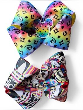 6” Hair Bow set Boutique Mickey Addidas & Rainbow Disney Inspired